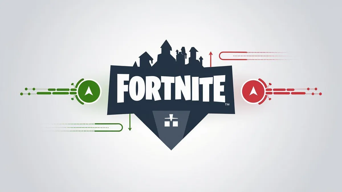 Fortnite logo with green and red directional arrows