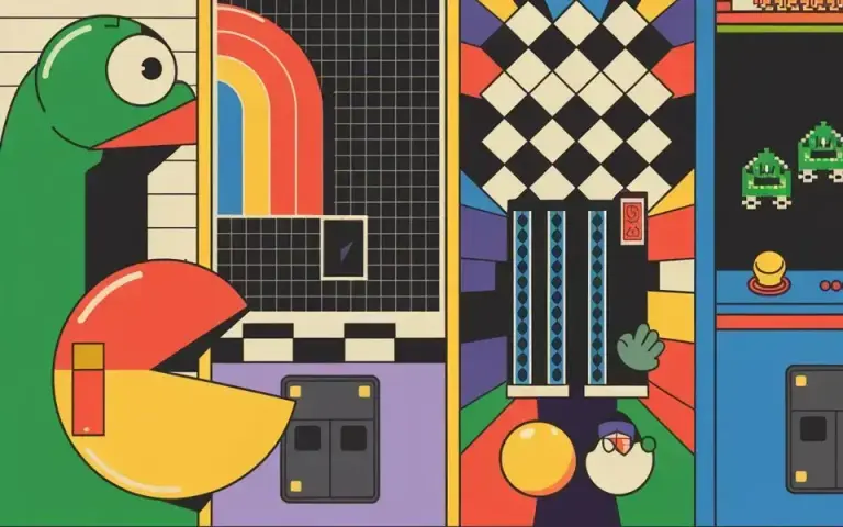 Google Doodle featuring various classic arcade games