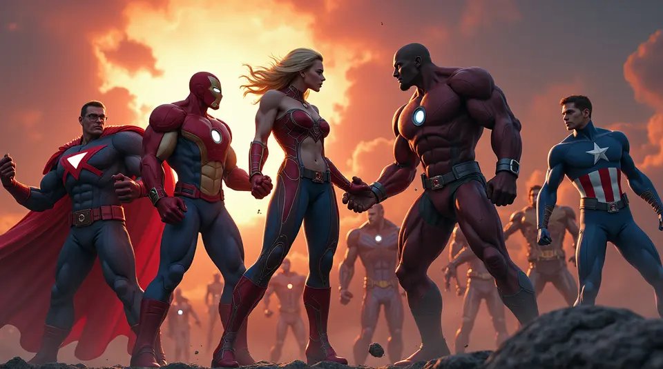 Group illustration of Marvel Rivals S-Tier heroes including Hela, Mantis, Dr. Strange, Magneto, and Luna Snow